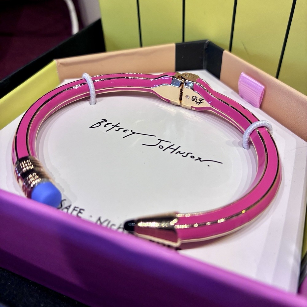 Betsey Johnson Pink Pencil Hinged Cuff Bracelet NIB Teachercore Novelty Jewelry